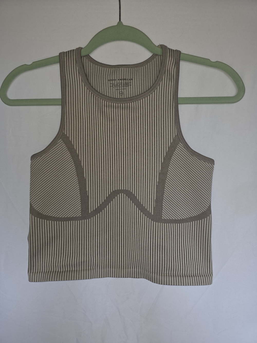Good American Ribbed Support Crop Top - Taupe Stripe